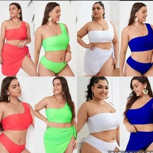 💕Shein Lot of 4 Plus One Shoulder Bikini Swimsuit & Beach Skirt 0XL Extra Large